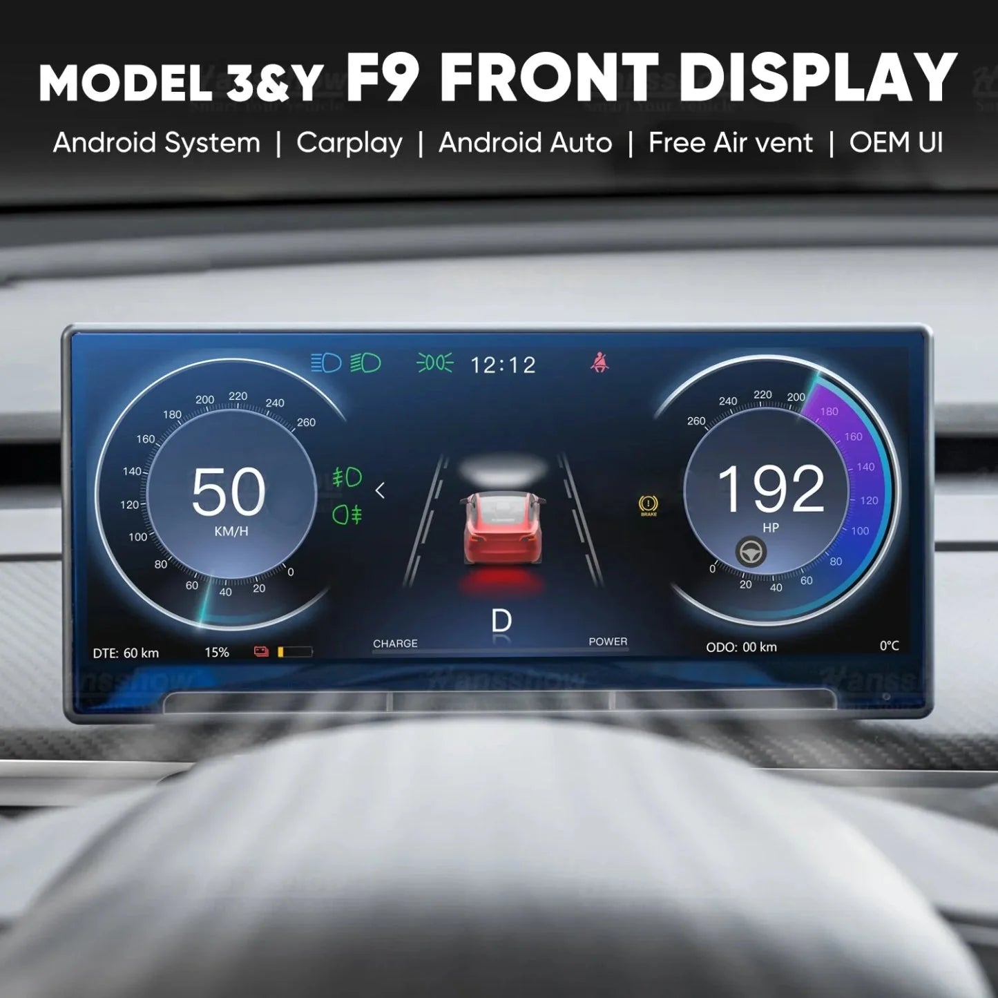 TESEVO 9¡®¡¯ Screen Dashboard Display With Carplay & Android Auto for Model 3/Y - Tesevo