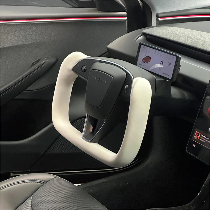 Tesevo Yoke Plaid Steering Wheel for Model 3 Highland¡¾White Leather¡¿ - Tesevo