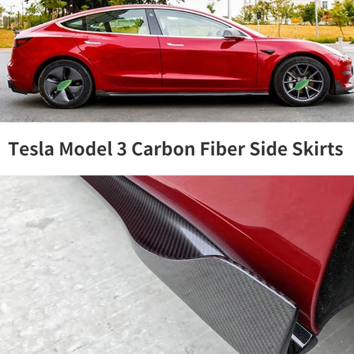 TESEVO Real Carbon Fiber V-Style Side Skirts for Tesla Model 3-TESEVO