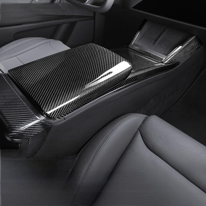 Dry Carbon Fiber Armrest Box Overlay for Model S/X 2021+ - Tesevo