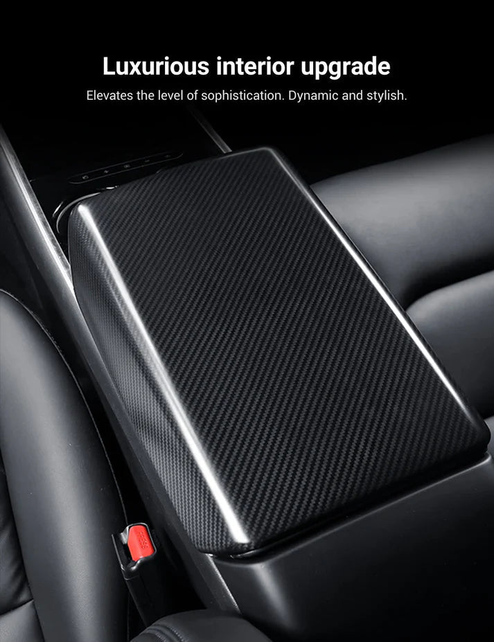 Dry Carbon Fiber Armrest Box Trim Cover for Cybertrunk - Tesevo