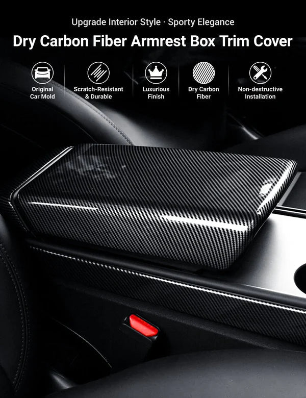 Dry Carbon Fiber Armrest Box Trim Cover for Cybertrunk - Tesevo