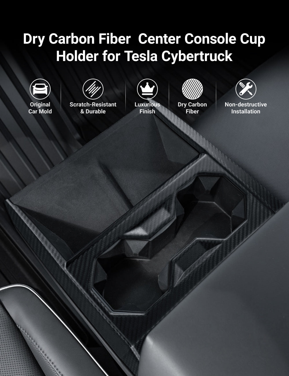 Dry Carbon Fiber Center Console Cup Holder for Tesla Cybertruck - Tesery Official Store