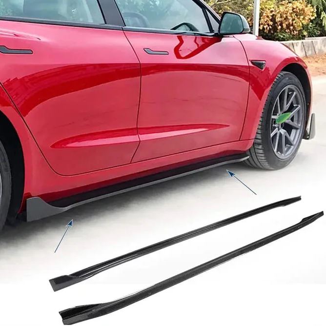 TESEVO Real Carbon Fiber V-Style Side Skirts for Tesla Model 3-TESEVO