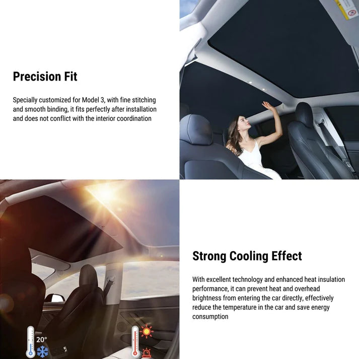 TESEVO Front Rear Glass Roof Sunshade for Model 3-TESEVO