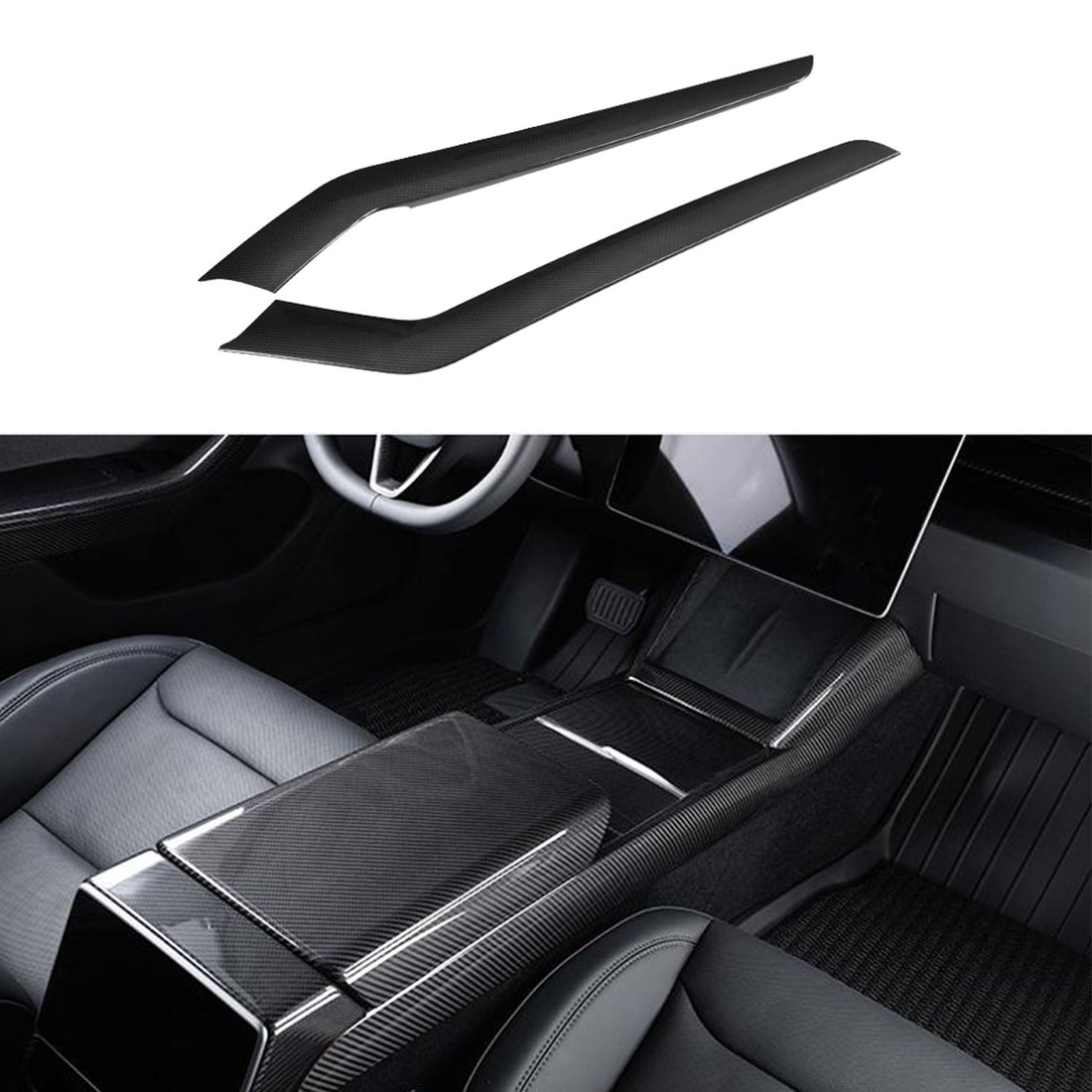 Real Dry Carbon Fiber Center Console Side Panel Overlays for Model 3 Highland & New Model Y (2 Pieces) - Tesevo