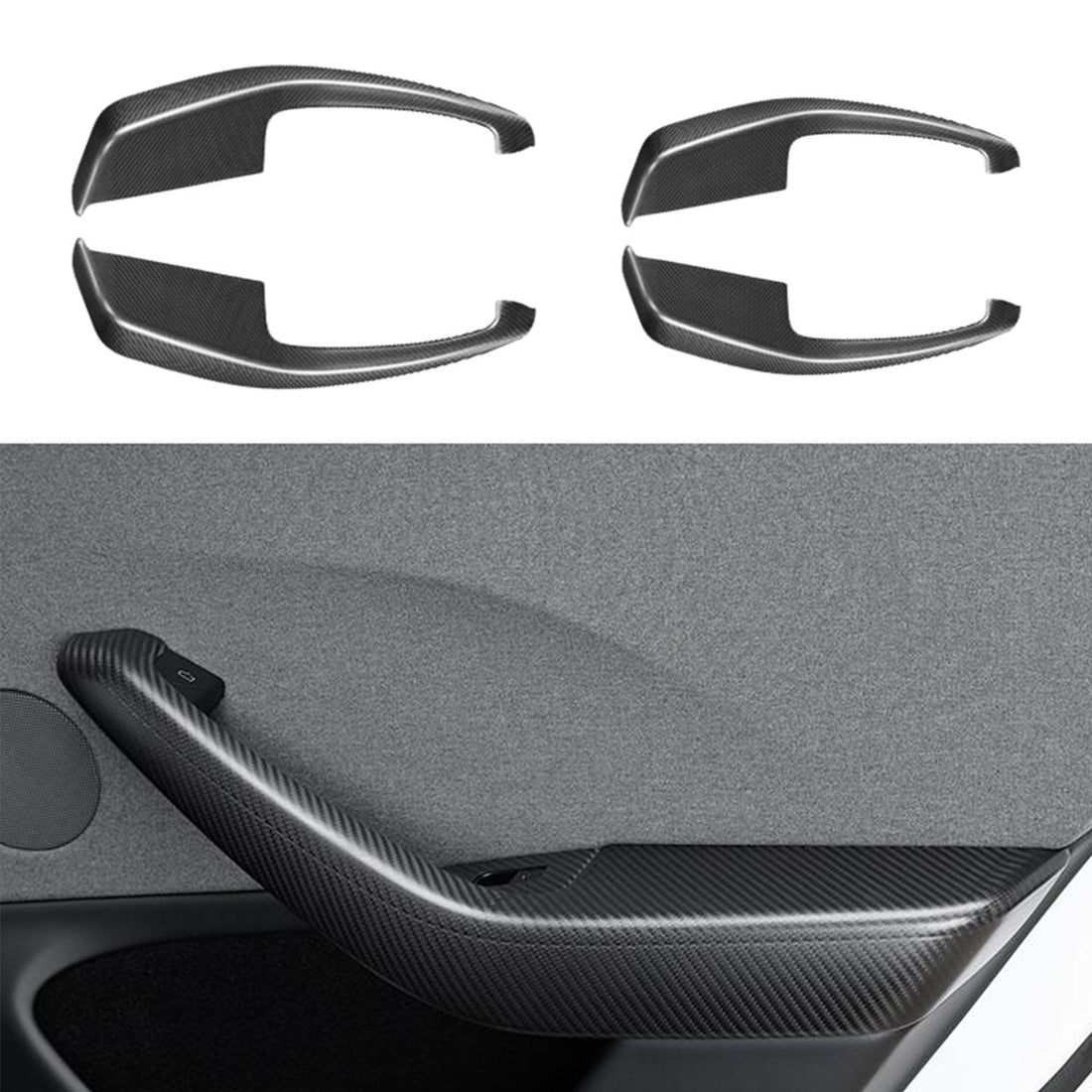 Real Dry Carbon Fiber Door Armrest Cover Overlays for Model 3 Highland & New Model Y - Tesevo