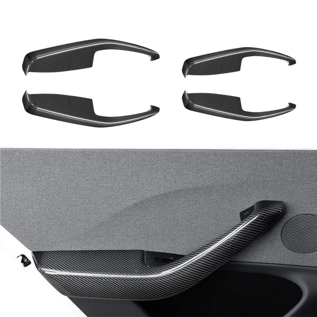 Real Dry Carbon Fiber Door Armrest Cover Overlays for Model 3 Highland & New Model Y - Tesevo