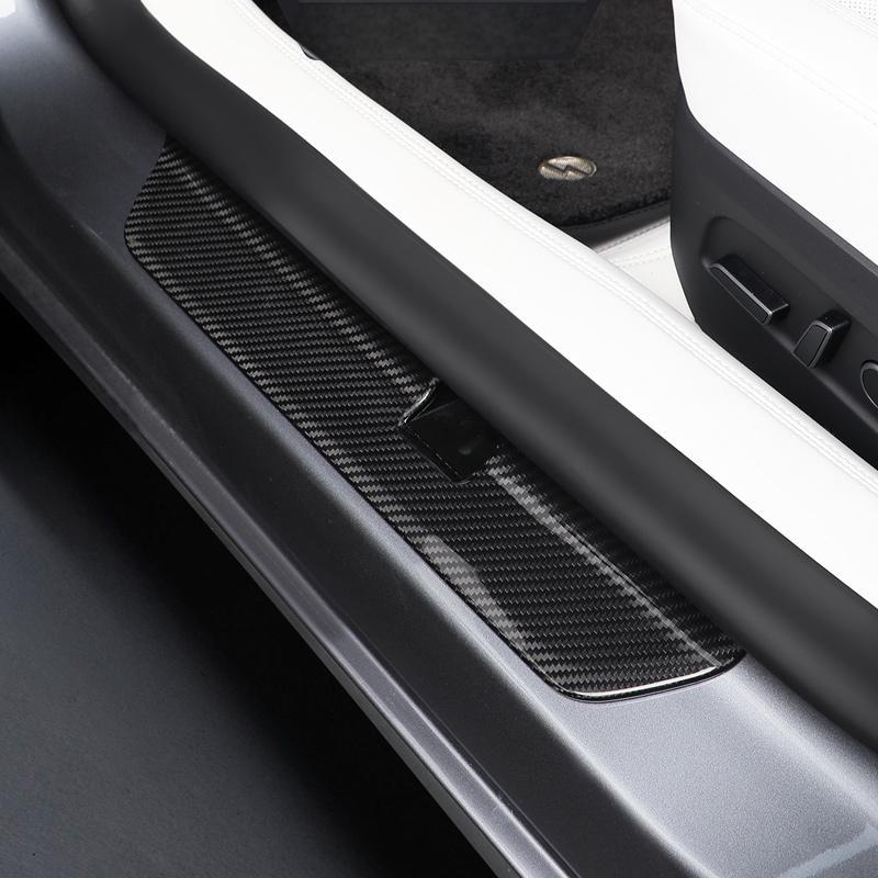 Real Dry Carbon Fiber Door Sill Strip Overlay for Model 3 / Y - Tesevo