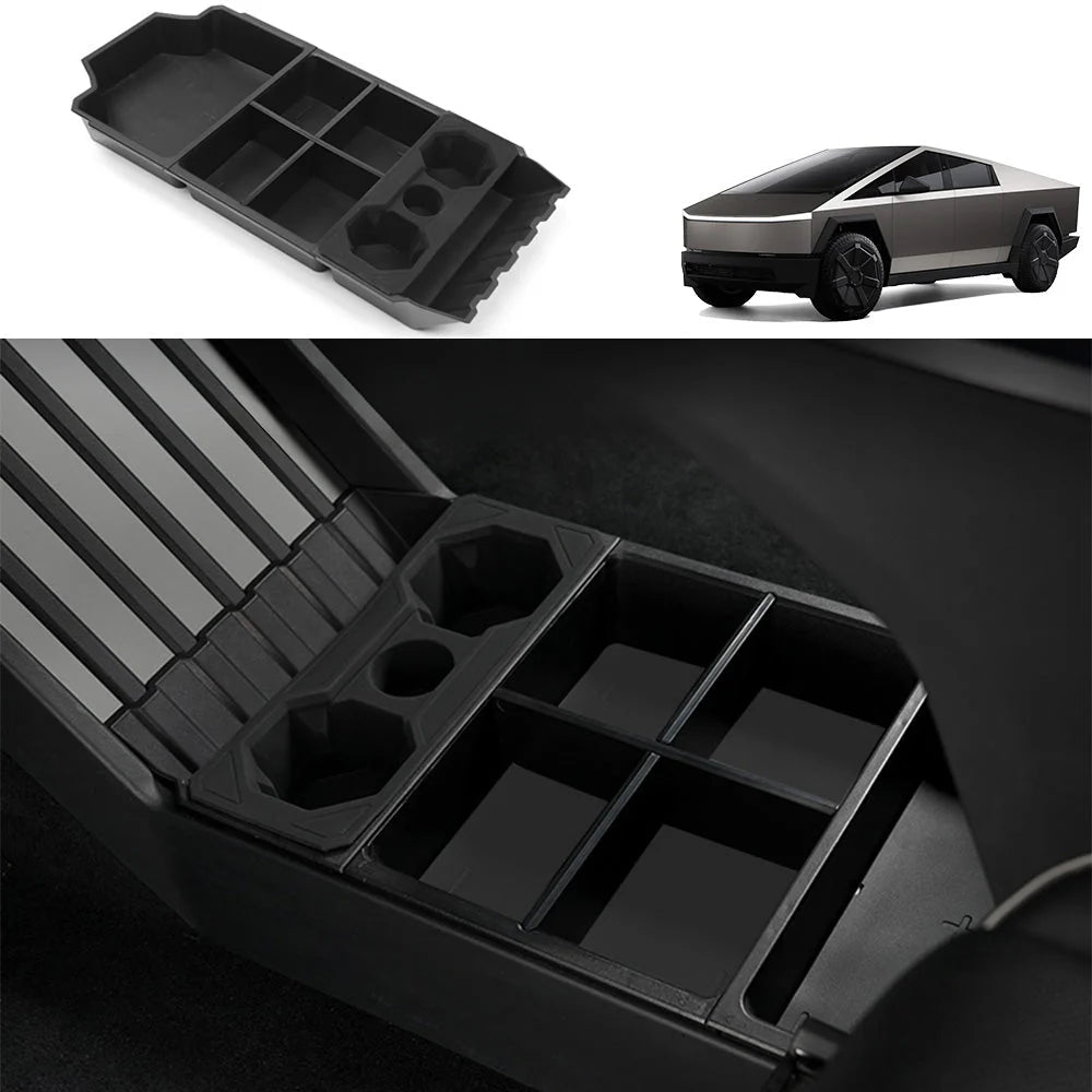 Split Lower Center Console Storage Tray Organizer with Cup Holder for Cybertruck - Tesevo