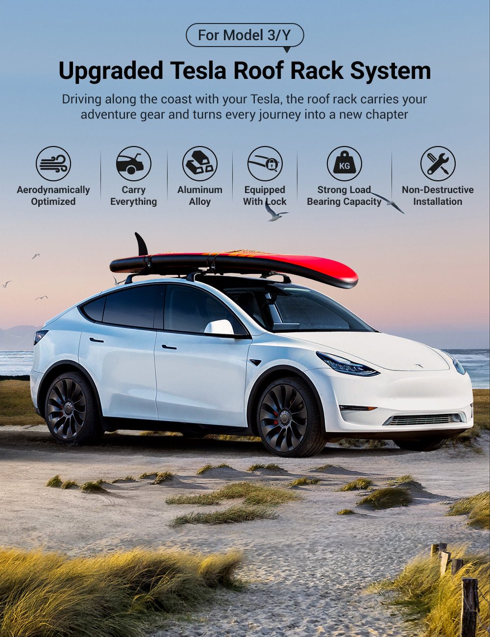 TESEVO Aluminum Lockable Roof Rack for Tesla Model 3/Y - Tesevo