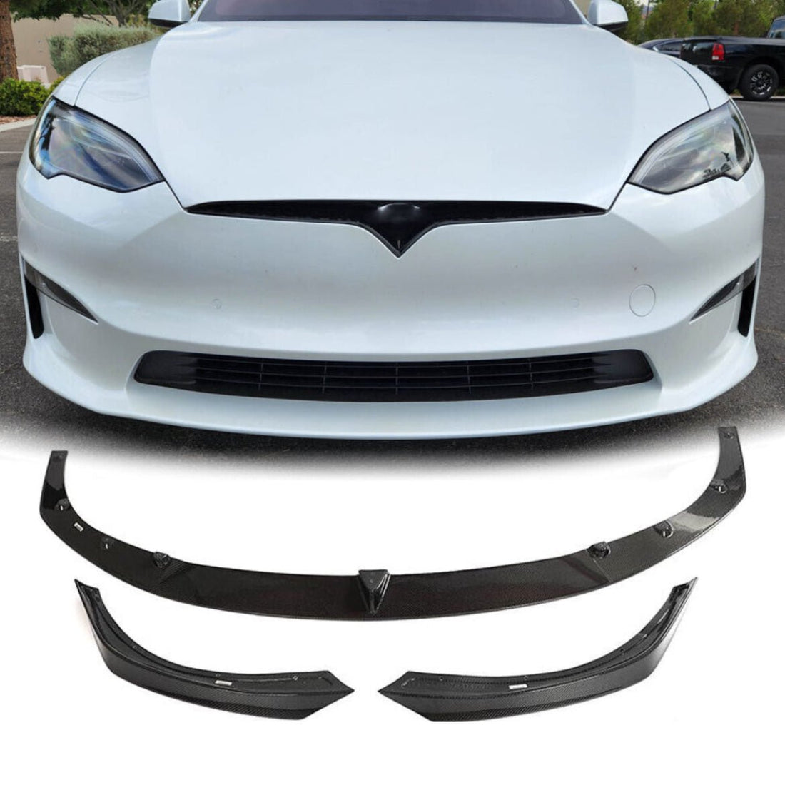 TESEVO Front Lip Spoiler for Tesla Model S 2022 - Present Real Carbon Fiber - Tesevo