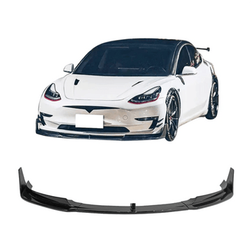 TESEVO Front Lip Spoiler V - Style - Real Carbon Fiber for Model 3 - Tesevo