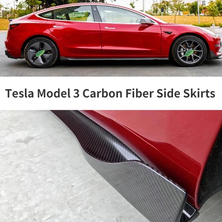 TESEVO Real Carbon Fiber V - Style Side Skirts for Tesla Model 3 - Tesevo