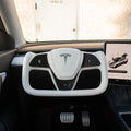 Tesevo Yoke Plaid Steering Wheel for Tesla Model 3 / Y¡¾White Leather¡¿ - Tesevo